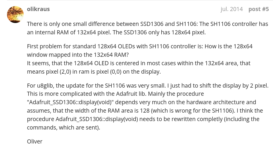 Diferencias entre el driver SSD1306 y SH1106 SSD1306 vs SH1106