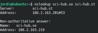 Consulta de DNS para el dominio de sci-hub