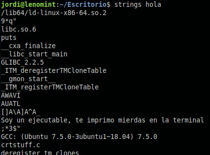 Comando strings sobre fichero elf